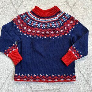 Vintage 60s Children's Fair Isle Handknit 100% Wool Sweater Made in Copenhagen